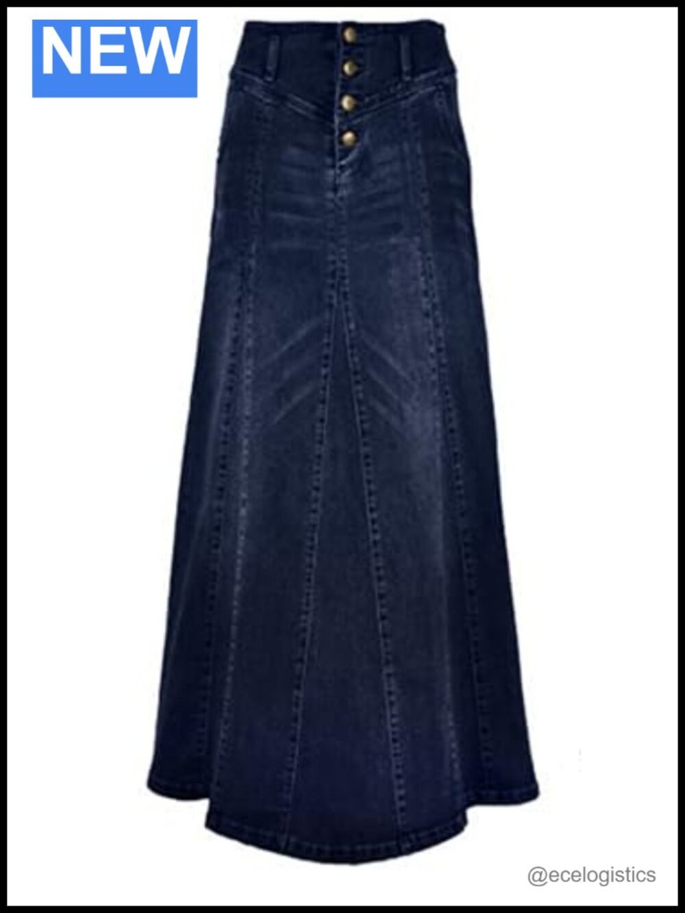 High Waist A-Line Maxi Denim Skirt Button Closure Ankle Length Cotton Blend